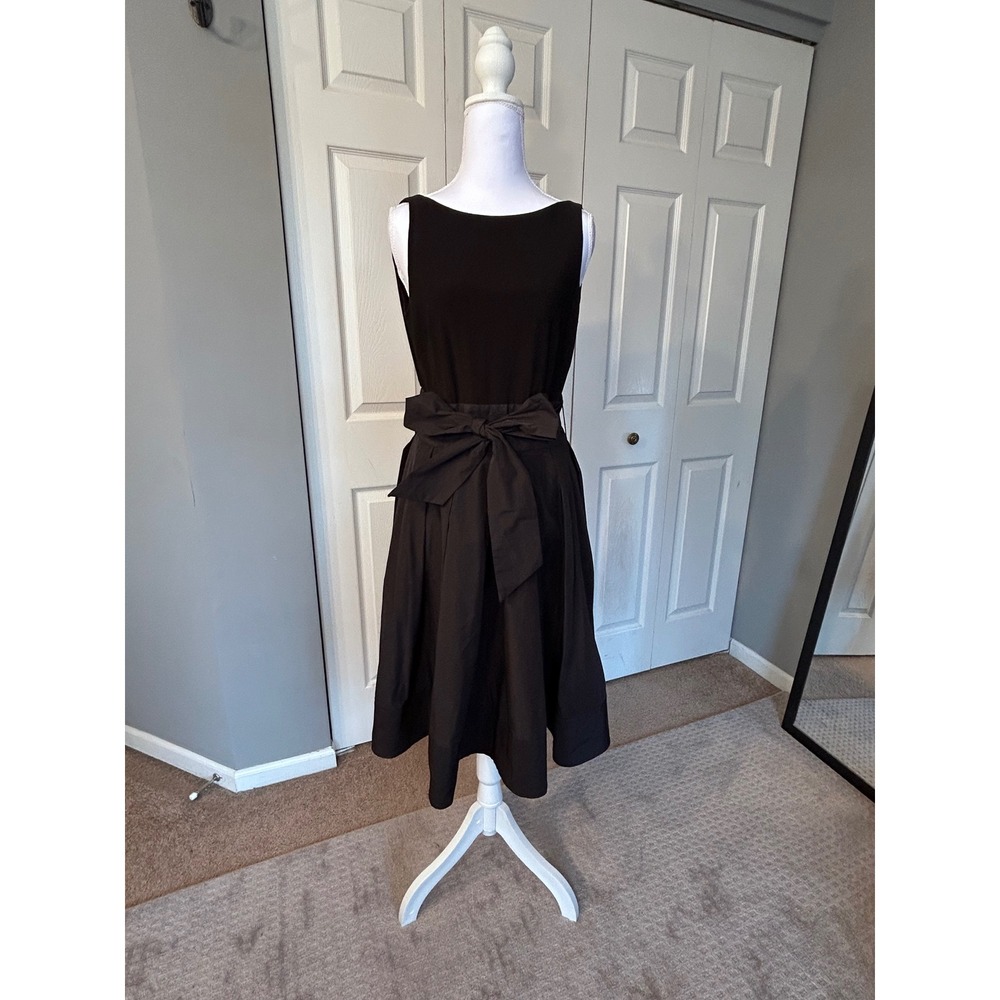 Lauren Ralph Lauren Black Sleeveless Bow Waist Fit Flare Dress Size 4